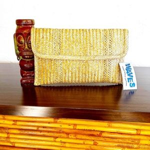 DEADSTOCK 80’s 1980s Vintage Natural Raffia Straw HUGE CLUTCH Purse by Waves